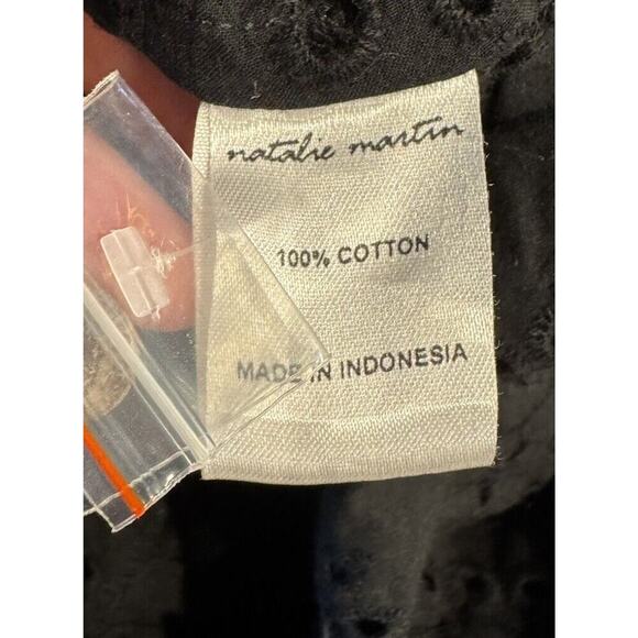 Natalie Martin Size Medium Black Eyelet Dress Unlined Buttons Resort Beach READ - Picture 8 of 10